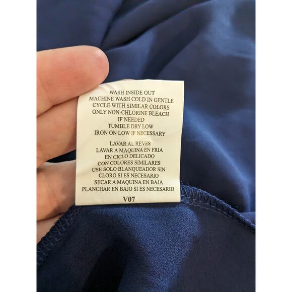 Lily White Draped Blouse Medium Navy Caged Back Chest Pocket Rounded Neck‎ Top - Picture 5 of 10